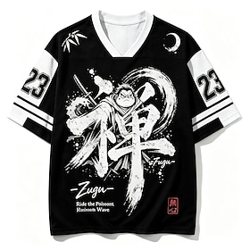 Men's Number Graphic Kanji T Shirt Short Sleeve T shirt Graphic Print V Neck Shirt Sports Daily Casual Black / White Spring  Summer Clothing Apparel S M L XL 2