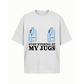 Deja de mirar mis pechos - camiseta informal de manga corta con cuello redondo y estampado de jarra de leche