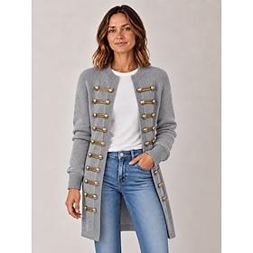 Women's Long Cardigan Knit Sweater Napoleonic Style Casual Ribbed Crew Neck Buttons Long Sleeve Long Tops Knit Club Party Halloween Blue Pink Fall