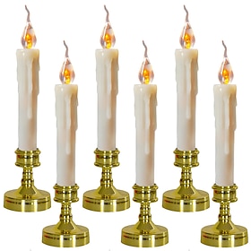 Flammenlose LED-Stabkerzen mit Sockel, realistisch flackerndes Kerzenlicht, Heimdekoration für Weihnachten, Halloween und Thanksgiving, betrieben mit einer AA-