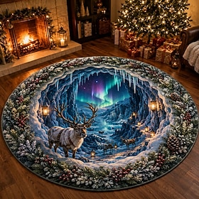 Christmas 3D Vortex Optical Illusion Round Rug, Non Slip Decorative Floor Mat, Festive Visual Trap Design, Xmas Home Decoration Gift for Family and Holiday Par