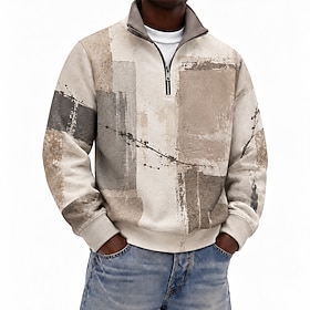 Hombre Geométrico Sudadera Deportes Neutral Moda Media cremallera Exterior Trabajo Regalo Caqui Cremallera Otoño Invierno Diseñador S M L XL XXL XXXL