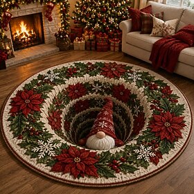 Christmas 3D Vortex Optical Illusion Round Rug, Non Slip Decorative Floor Mat, Festive Visual Trap Design, Xmas Home Decoration Gift for Family and Holiday Par