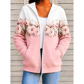 Women's Zip Up Hoodies Pullover Zipper Print Floral Tie Dye Fashion Streetwear Casual Long Sleeve Hooded Regular Tops Casual Dailywear Pink Green Spring Fall W