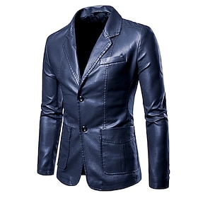Men's Faux Leather Jacket Blazer Business Work Wedding Fashion Streetwear Sprin…
