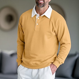 Men's Sweatshirt Khaki Denim Blue Black Yellow Red Polo Collar Color Block Plai…