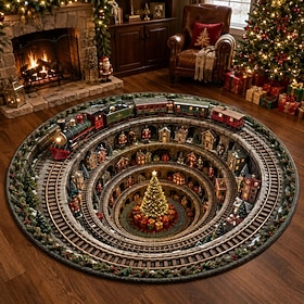 Christmas 3D Vortex Optical Illusion Round Rug, Non Slip Decorative Floor Mat, Festive Visual Trap Design, Xmas Home Decoration Gift for Family and Holiday Par
