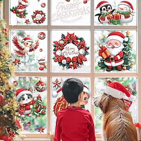 9 Sheets Christmas Window Clings, Holiday Wall Stickers for Glass Windows, Xmas Decorations Static Cling Decals, Winter Window Decor for Home Party