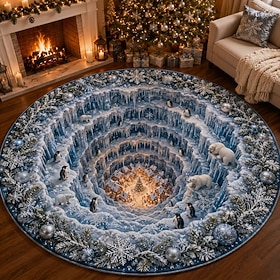Christmas 3D Vortex Optical Illusion Round Rug, Non Slip Decorative Floor Mat, Festive Visual Trap Design, Xmas Home Decoration Gift for Family and Holiday Par