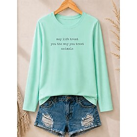 Women's Cotton Shirt Floral Graphic Plants Vintage Fashion Stylish Long Sleeve Crew Neck Round Neck Regular Tops Casual White Light Green Pink Apricot Summer S