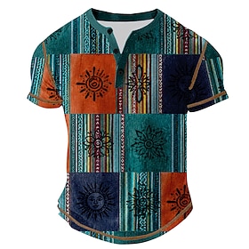 Men's Halloween Color Block Henley Shirt Tee Short Sleeve Vintage Fashion Desig…