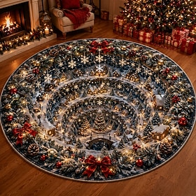 Christmas 3D Vortex Optical Illusion Round Rug, Non Slip Decorative Floor Mat, Festive Visual Trap Design, Xmas Home Decoration Gift for Family and Holiday Par