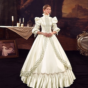 Gotico Vittoriano Ispirato al vintage Vestito Abito da cocktail Abito da Ballo Principessa Shakespeare Sposa Tinta unica Abito da ballo Collo alla coreana Cost