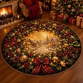 Christmas 3D Vortex Optical Illusion Round Rug, Non Slip Decorative Floor Mat, Festive Visual Trap Design, Xmas Home Decoration Gift for Family and Holiday Par