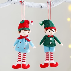 2PCS Christmas Elf Ornaments, Cute Green Hat and Red Hat Elf Doll Hanging Decorations, Adorable Christmas Tree Pendants for Xmas, Halloween, Thanksgiving, Harv