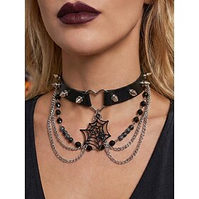 Women's Gothic Punk Choker Necklace, Alloy PU Leather Layered Statement Collar Jewelry with Spider Skull Hand Pendant, Multiple Styles Halloween Jewelry for G