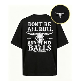 No seas todo palabrería y nada de agallas: camiseta informal de manga corta con cuello redondo y estampado de calavera de toro, de algodón.