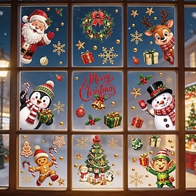 9 Sheets Christmas Window Clings, Holiday Wall Stickers for Glass Windows, Xmas Decorations Static Cling Decals, Winter Window Decor for Home Party