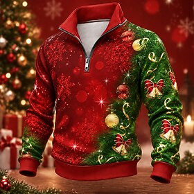 Christmas Men's Christmas Tree Snowflake Sweatshirt Cool Daily Stylish Stand Collar Home Outdoor Gift #1 #2 #3 Zipper Fall Winter Designer S M L XL XXL XXXL