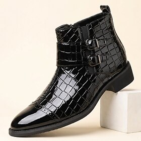 Men's Fashion Classic Wedding Patent Leather Comfortable Loafer Buckle Black Bu…