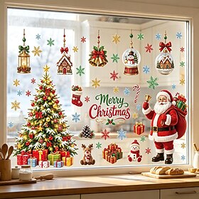 4 Sheets Christmas Window Clings, Holiday Wall Stickers for Glass Windows, Xmas Decorations Static Cling Decals, Winter Window Decor for Home Party