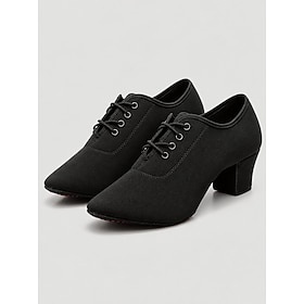 Women's Latin Dance Shoes Black Lace Up Low Heel Closed Toe Ballroom Shoes for Salsa Tango Practice Performance Dancing