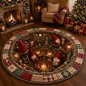 Christmas 3D Vortex Optical Illusion Round Rug, Non Slip Decorative Floor Mat, Festive Visual Trap Design, Xmas Home Decoration Gift for Family and Holiday Par
