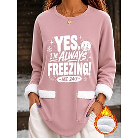 Women's Pullover Sweatshirt Pullover Pocket Print Graphic Letter Warm Fashion Casual Long Sleeve Crew Neck Round Neck Long Tops Casual Street Dailywear Blue Bl