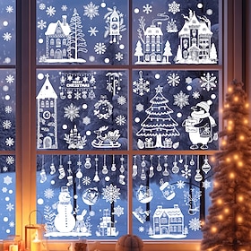 9 Sheets Christmas Window Clings, Holiday Wall Stickers for Glass Windows, Xmas Decorations Static Cling Decals, Winter Window Decor for Home Party