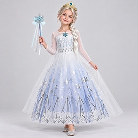 Reina de las nieves Escarchado Cuento de Hadas Princesa Elsa Vestido de niña de las flores Vestido de vacaciones Disfraz de fiesta temática Cosplay Víspera de