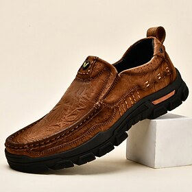 Men's Embossed Slip-On Walking Shoes, Vintage Moc-Toe Lug-Sole Casual Shoes For…