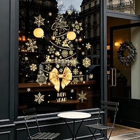 2 Sheets Christmas Window Clings, Holiday Wall Stickers for Glass Windows, Xmas Decorations Static Cling Decals, Winter Window Decor for Home Party