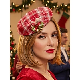Mini sombrero de copa navideño para mujer, accesorio para el cabello, poliéster, copo de nieve a cuadros rojos, tocado de piel sintética, ideal para fiestas, c