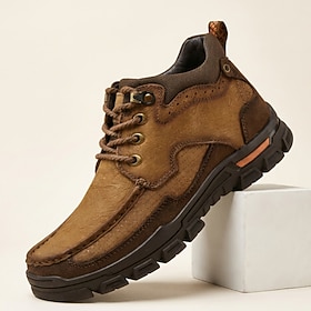 Men's Brown Lace-Up Hiking Shoes, Vintage Moc-Toe Non-Slip Outdoor Walking Shoe…
