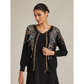Women's Cardigan Sweater Jacket Daily Casual Floral Paisley V Neck Sequins Embroidered Zipper Long Sleeve Long Tops Knit Daily Date Valentine Black Spring Fall