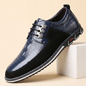 Men's Navy Crocodile-Embossed Casual Shoes, Lace-Up Walking Shoes With Metal Ey…