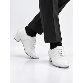 Men's [Practice Dance Shoes] White Lace-Up Low Heel Dance Shoes with Comfortable Fit, Lightweight Design for Ballroom, Latin, Modern Dance Training  Daily Prac