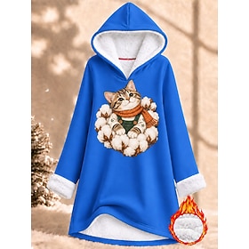 Women's Pullover Hoodie Sweatshirt Print Graphic Animal Warm Fashion Modern Long Sleeve Hooded Long Tops Casual Street Blue Pink Red Grey Fall Winter
