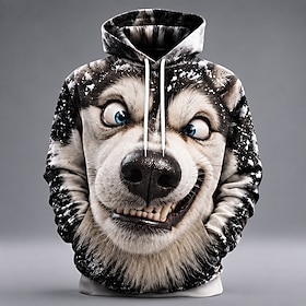 Men's Dog Bear Tiger Hoodie Sweatshirt Cool Party Crew Neck Hooded Streetwear Club Dark Yellow Black / White Black Brown Drawstring Fall Winter Designer S M L