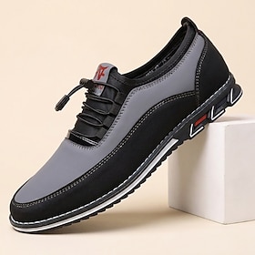 Men's Gray And Black Casual Walking Shoes, Color-Block Lace-Up Sneakers With Pa…