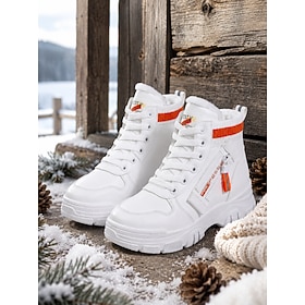 Women's Winter High-Top Sneakers, White Lace-Up Ankle Boots With Warm Lining, S…