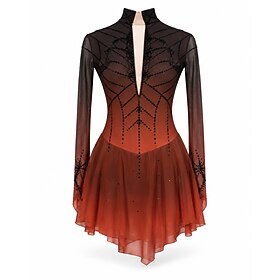 Figure Skating Dress Women's Girls' Ice Skating Dress Outfits BlackRed Black Green BlackBlue Patchwork Asymmetric Hem Spandex Mesh High Elasticity Competition
