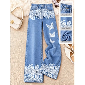jeans da donna in misto cotone denim a gamba larga chino pantaloni vacanza vintage basic lunghezza intera vita alta stampa floreale grafica geometrica comodi c