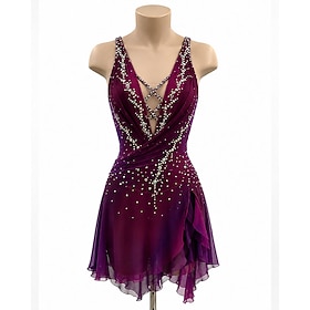 Figure Skating Dress Women's Ice Skating Dress Fuchsia Patchwork Open Back Stre…
