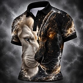 Men's Animal Polo Shirts Short Sleeve Polo Shirts Collared Shirts Casual Athleisure 3D Print Buttons Spring  Summer 1# 2# 3#