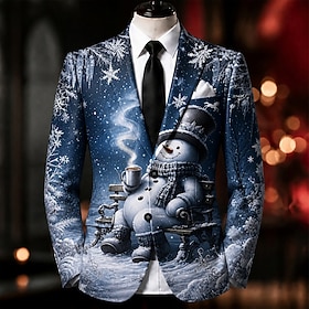 Navidad Hombre Muñeco de Nieve Chaqueta americana Abrigo Moda Cómodo Transpirable Artístico Casual Casual Diario Ropa de fiesta de noche Impresión 3D Botones M
