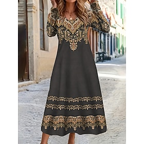 Women's Maxi Dress Boho Sheath Dress T Shirt Dress Tee Dress Vacation Casual Holiday Date Regular Fit Graphic Geometric Tribal Long Sleeve Crew Neck Blue Dark