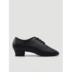 Scarpe da ballo da allenamento per ragazzi, nere, con lacci, per balli da sala con tacco basso, stile classico Oxford, scarpe da allenamento in pelle sintetica