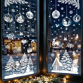9 Sheets Christmas Window Clings, Holiday Wall Stickers for Glass Windows, Xmas Decorations Static Cling Decals, Winter Window Decor for Home Party