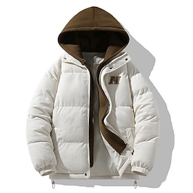 Men's Winter Coat Puffer Jacket Padded Pocket 2 in 1 Polyster Casual Daily Outdoor Regular Fashion Streetwear Thermal Warm Winter Solid Color Blue Black Pink K